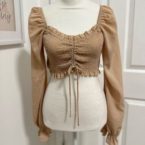 Cropped Tan Ruched Top, size M